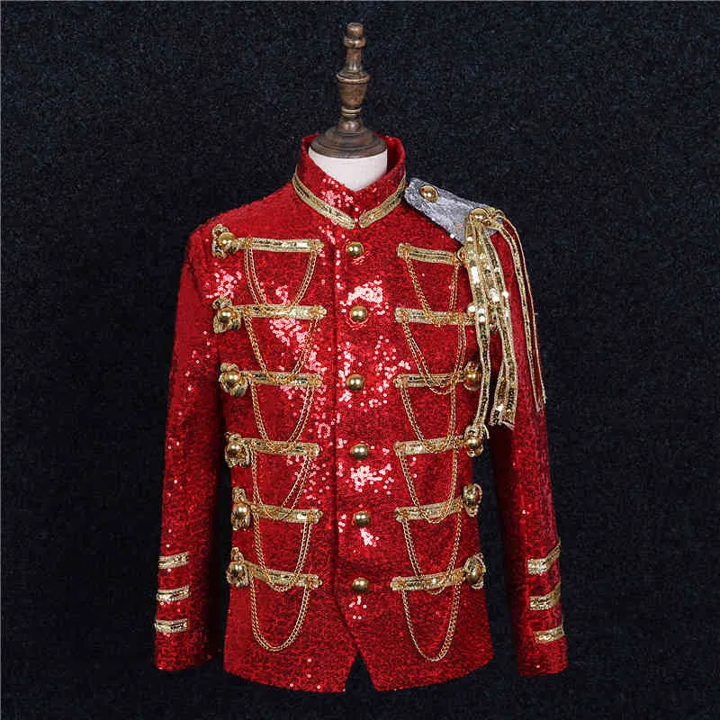 Red Sequin Embellished Military Drummer Red Jackets For Men Punk Gothic Steampunk Party Singer Show Prom Costume Homme 210522 From Dou01 49.03 DHgate.Com