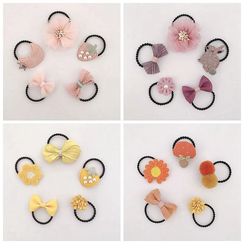 Kids Designer Hair Accessories Baby Bow Rubber Band Children Dont Hurt Hair Cute Fabric Hair Band BabyGirl Fruit Tie Choker Head Rope 815 V2