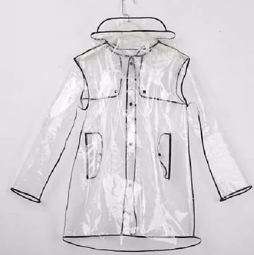 EVA Transparent Raincoat Long Raincoat for Women Waterproof Jacket Windbreaker Rain Poncho with Belt Outdoors Capa de Lluvia 17 210320