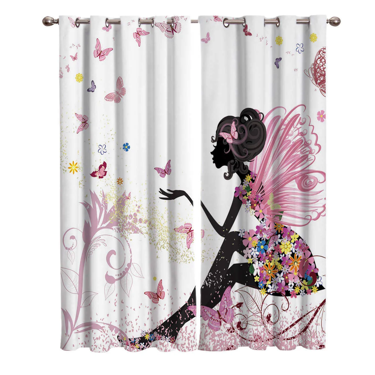 African Women Butterfly Girl Window Curtains Living Room Curtains Kitchen Decor Kids Room Curtain Window Treatment Valances 210712