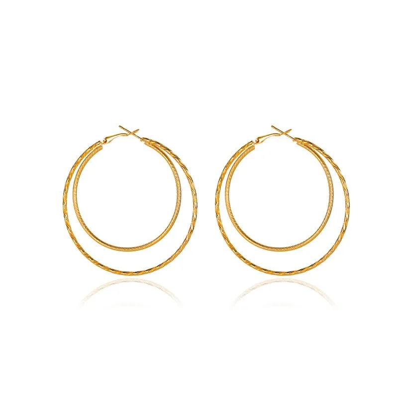 Double Circle Hoop Earrings Exquisite Exaggerated Wild Geometric Carved Pendant Earring Jewelry Women