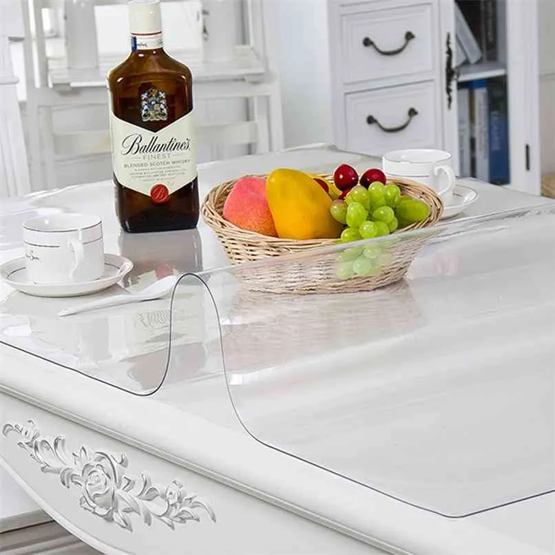 PVC Tableclotare Kitchen Tablecloth Oil Glass Cloth Soft 1.0mm Can Be Customizedh Transparent Waterproof Tablew 210626