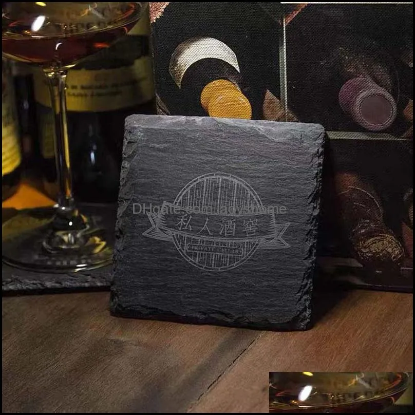 Natural Slate Coaster Table Decoration Whiskey Themed Wine Cup Holder Coasters Insulation Tea Mat HWF7542