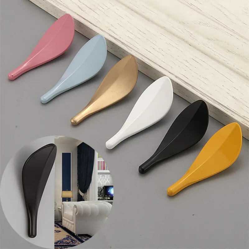 American Creative Alloy Leaf Robe Hooks Single Wardrobe Fitting Room Shoe Cabinet Bathroom Door Wall Hanger Clothes Hook 95mm