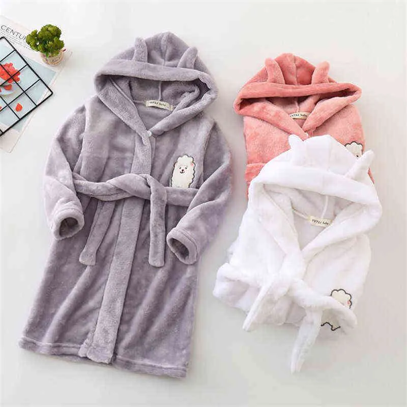 Kids Night Robe Flannel Bathrobes Soft Hooded Robe For Kids Plush Sleepwear Nightgown ...