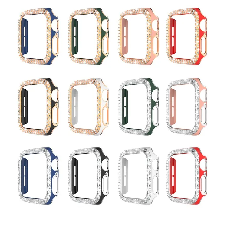 Diamond Dual Color Watch Case Luxe Bling Crystal PC Beschermende hoes voor Apple IWatch -serie SE 6 5 4 3 2 1 44 42 40 38mm