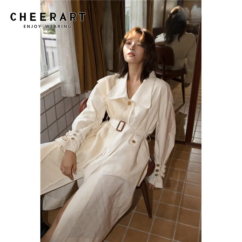 Designer Long Trench Coat Dusters for Women White Oversize Overcoat Fashion Belted Winter Jacket Outwear 210427