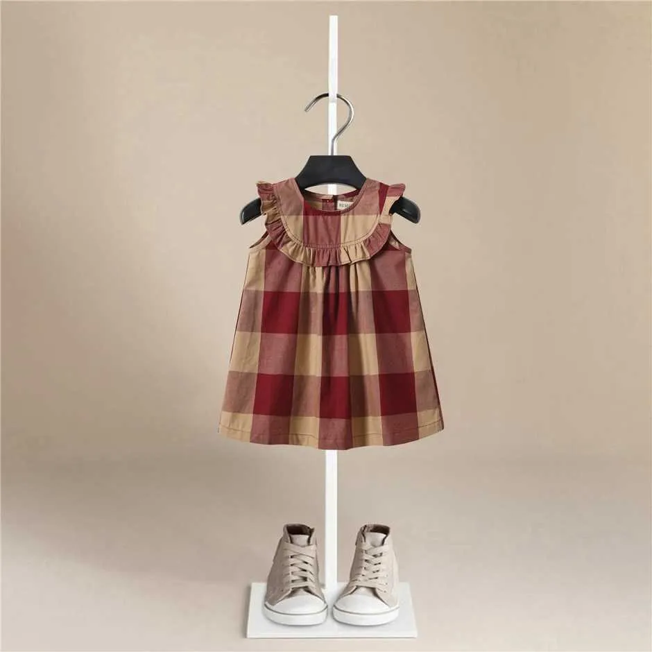 2021 Summer Baby Dress New Girls Fashion Abiti infantili Vestiti per bambini in cotone Stile scozzese Abbigliamento per bambini Abito da principessa Q0716