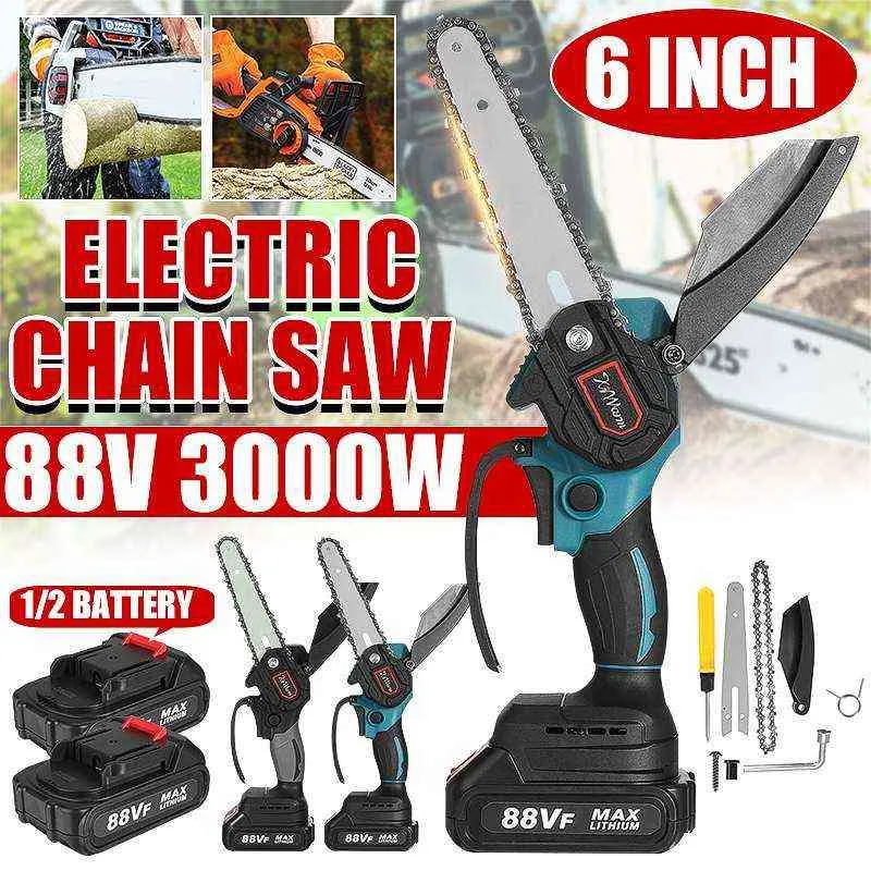 Acheter Mini scie à chaîne électrique de 6 pouces, 3000W, 88V, pour le  travail du bois, outil de jardin, coupe-bois avec 2 batteries