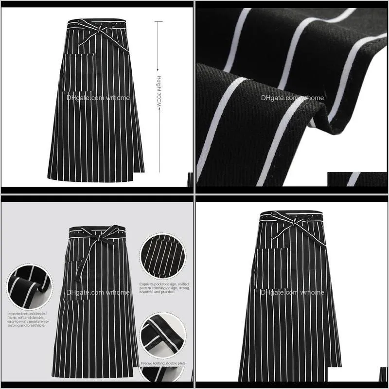 3Pcs Kitchen Aprons Half-Length Long Waist Apron Catering Chefs Waiters Uniform Striped Apron 70cmx70cm