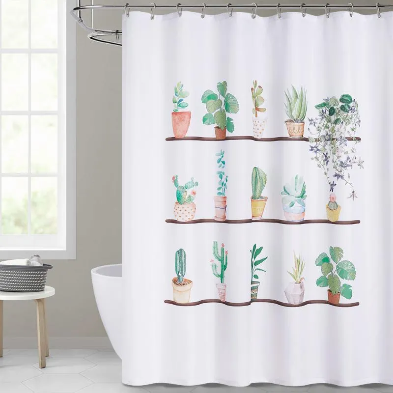 Cortinas de chuveiro folhas verdes figuras impermeáveis ​​imagens de banheira cortina de poliéster tecido lavável decorações de banheiro