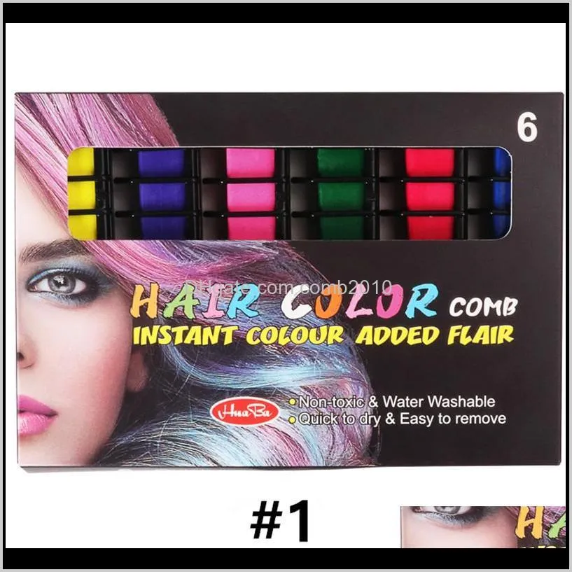 portable temporary hair chalk color comb 6 color/set cosplay washable hair color comb for party makeup