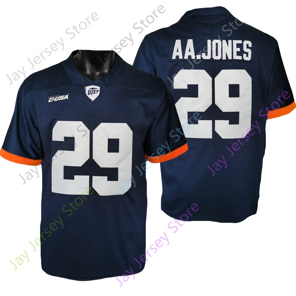 2021 New NCAA UTEP Miners Football Jersey 29 AA. Aaron Jones College Jersey Orange Navy Size Youth Adult