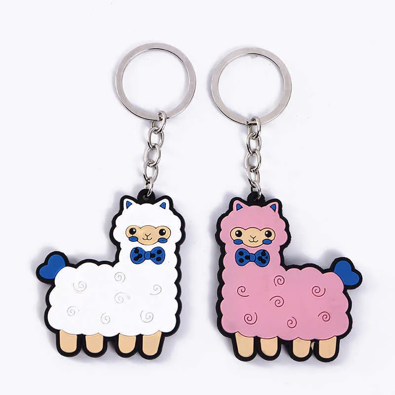 10 stycken tecknad pvc llama alpaca nyckelring nyckelringar barn skolvägg smycken djur nyckel kedja hållare silikon charms gåva g1019