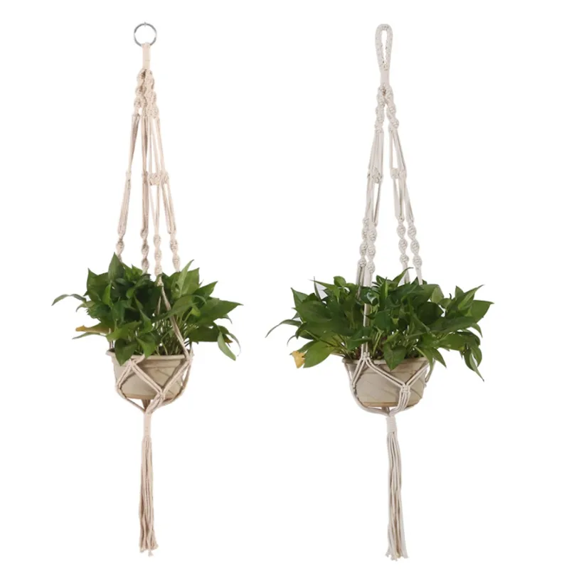 Ogród Dekoracje Wiszące Kosze Macrame Handmade Lina Holder Pot Hanger Flower Plant Wisząca Netto do Kryty Outdoor Home Decor