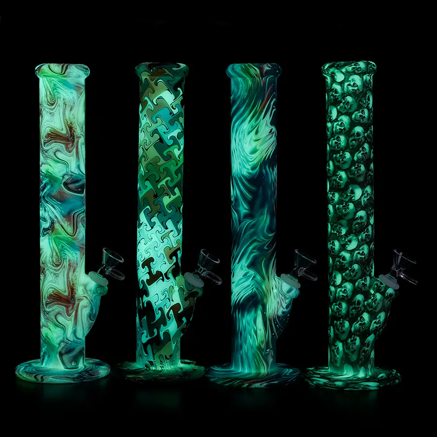 Glow in the dark 14'' hookahs Unbreakable Bongs Hookah Smoking Water Pipes tall glass Bong dab rig