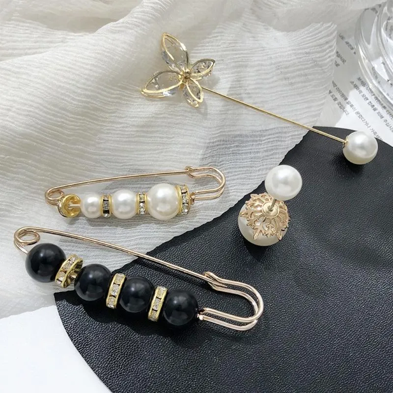 Women Brooch Pins Sweater Shawl Clips Faux Crystal Pearl Brooches Safety  Pins Dress Shirt Clips for Women Gold Silver (4 Pieces)