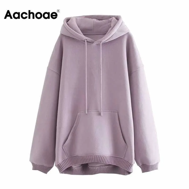 Aachoae Solid Loose Unisex Hoodies Sweatshirts 100% Cotton Fleece Hooded Sweatshirt Women Casual Long Sleeve Pullovers Tops 2020 Y0820