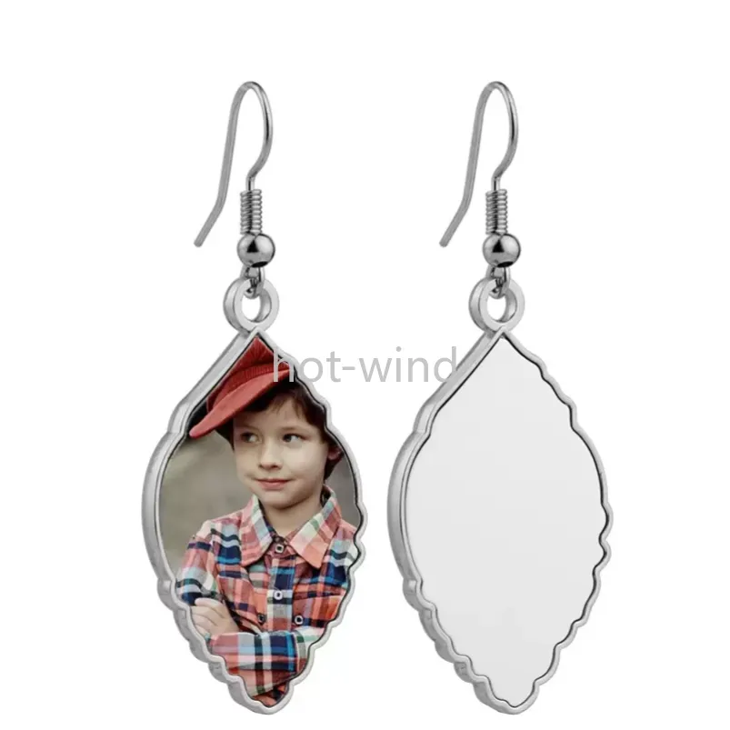 Sublimation Earrings for Women Party Favor Blank DIY Customized Metal Dangler Leaf Heart Shaped Heat Transfer Printing Teardrop EE