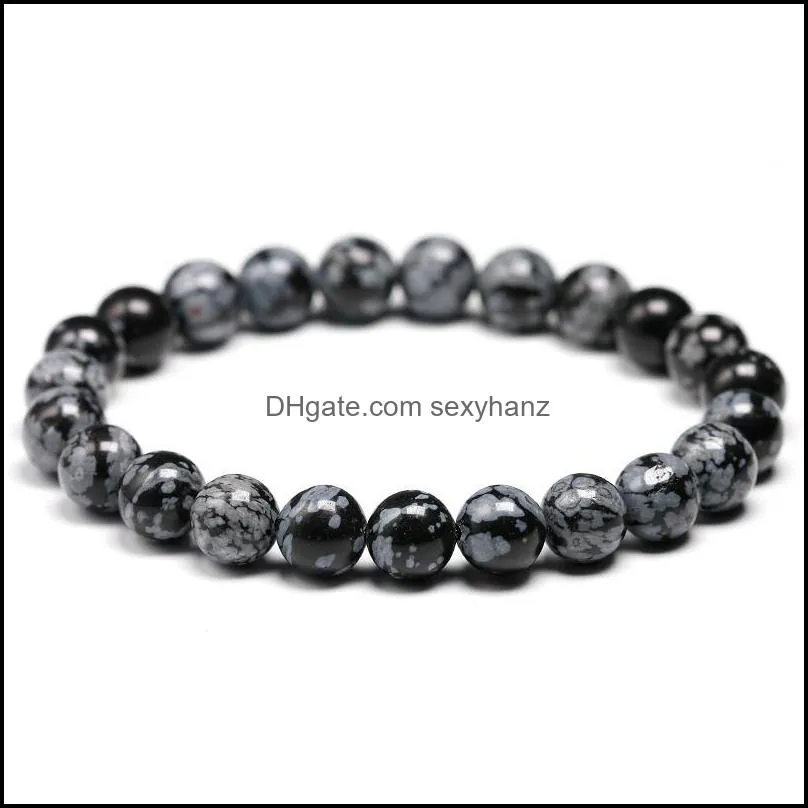 Bracelets Natural A Grand Snowflake Obsidian Bracelet Chakra Wrist Mala Beads Jewelry Men Women Protection Courage Gift Beaded, Strands Drop