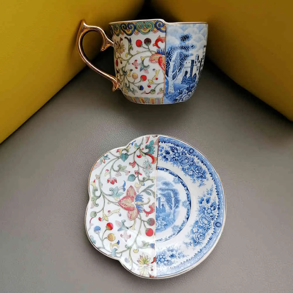 Керамические ретро чашки блюдца набор блюда Porcelana PHNOM Penh Asymmetric Blue и белый фарфоровая чашка кофе во второй половине дня