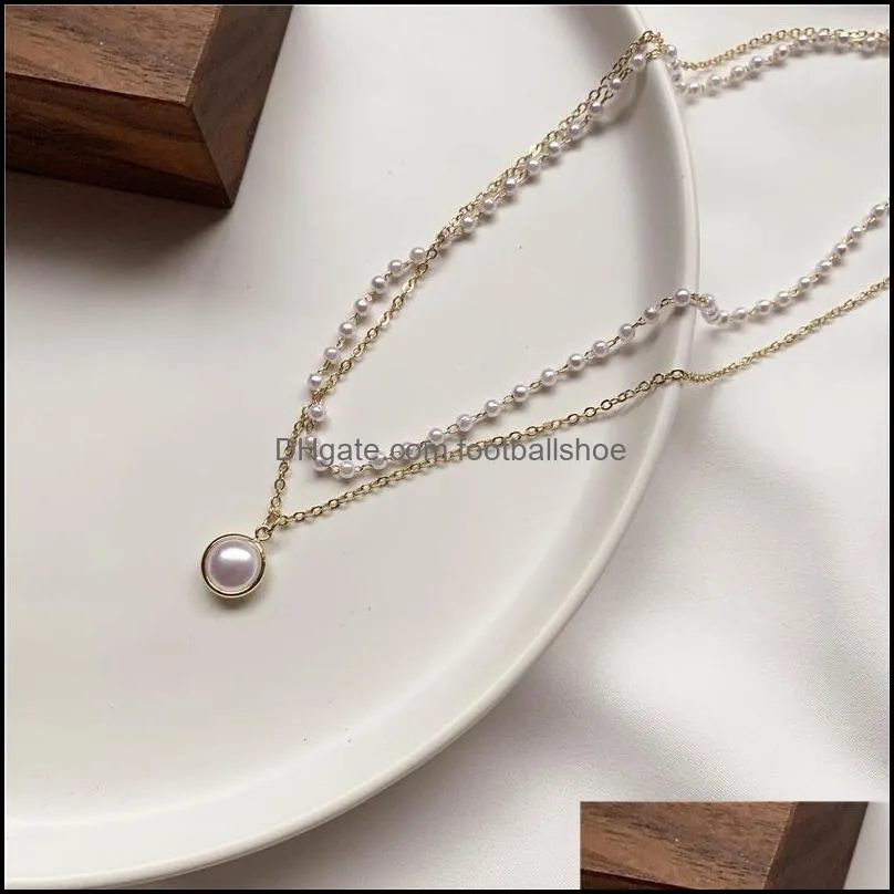 pearl pendant necklaces bracelet simple sweet and lovely double bead chains short clavicle chain temperament girl jewelry gift