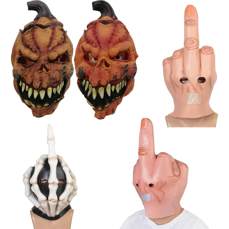 Halloween Decorations Emulsion Face Mask Funny Toy Horror Headgear Bar Pumpkin Finger Props Super Soft Adult Party Masks Creepy Decoration XD24820