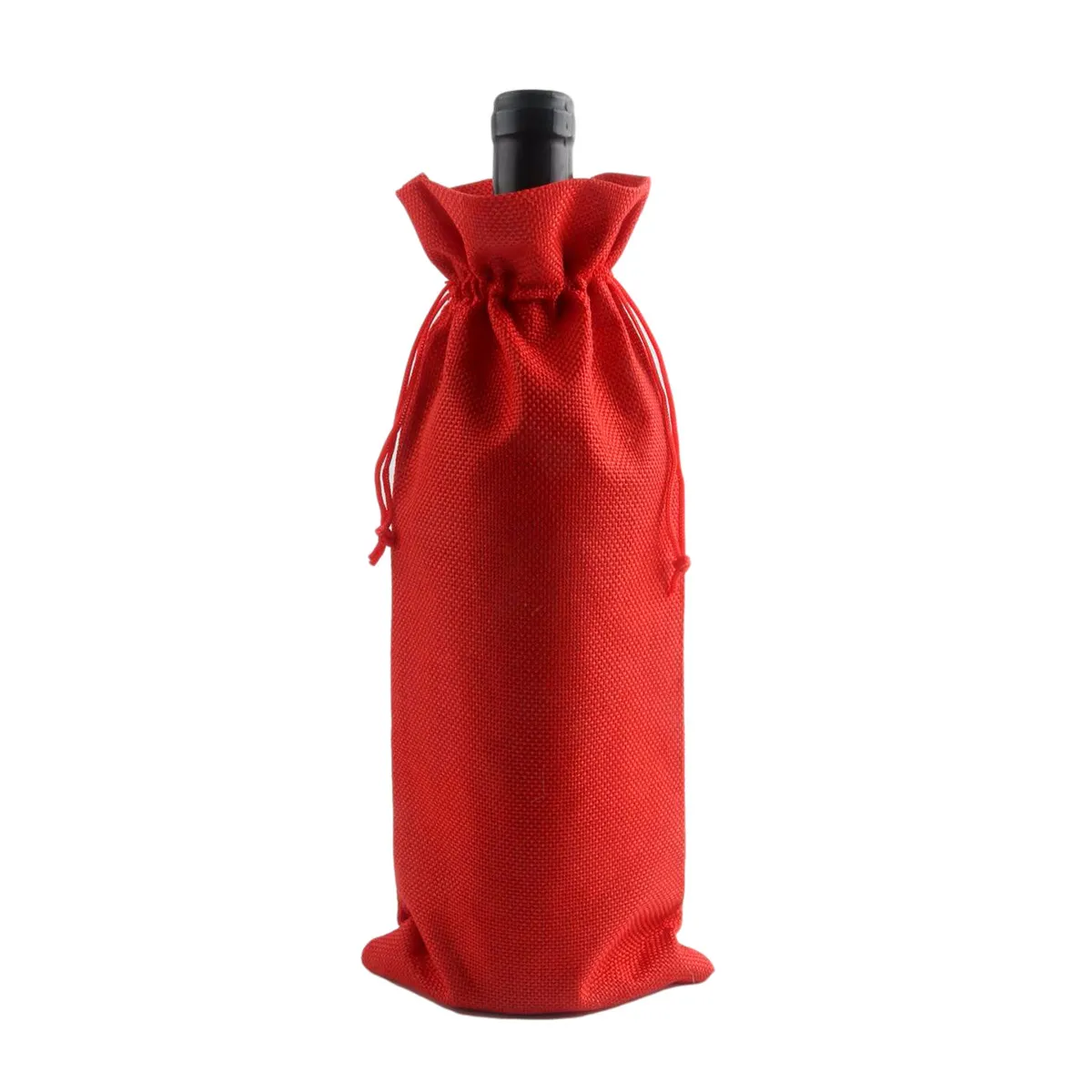 18Colors Christmas Wine Bottle Cover Linen Drawstring Bag Champagne Wine Bag Chrismas Gift Bags Xmas 15*35cm