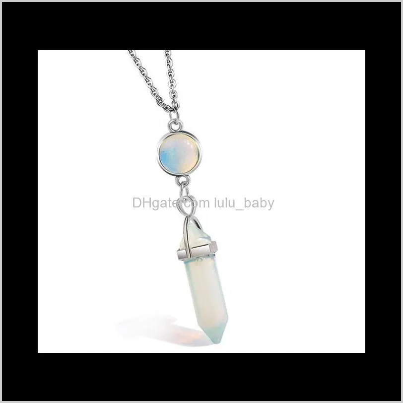 natural gemstone pendants necklace opal rose quartz healing crystals jewelry for women girls