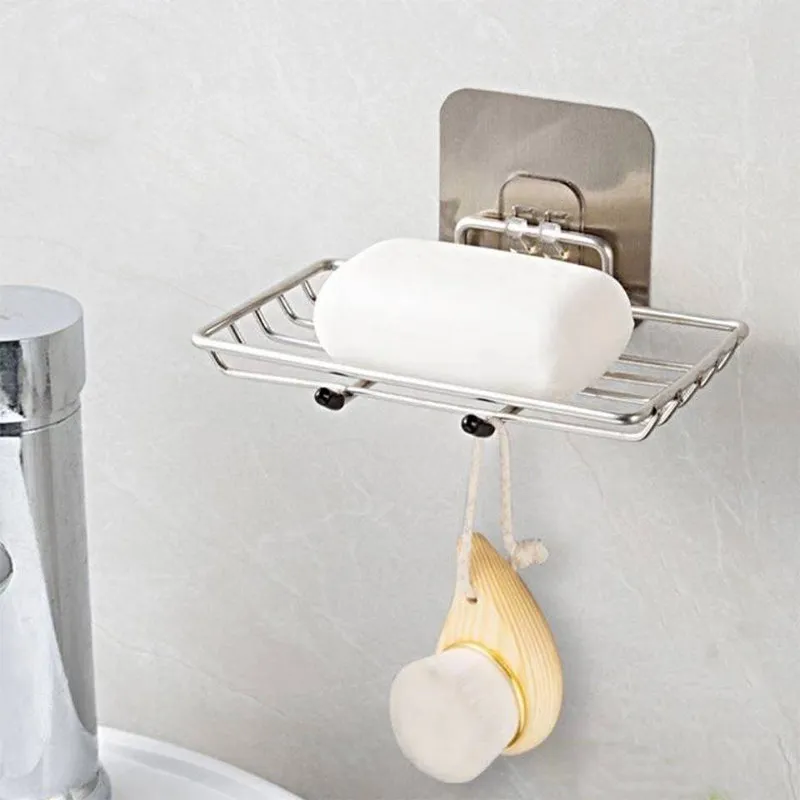 Wall Mounted Soap Holder Punch-Free Stainless Steel Soap Dishes Bathroom Draining Soap Tray