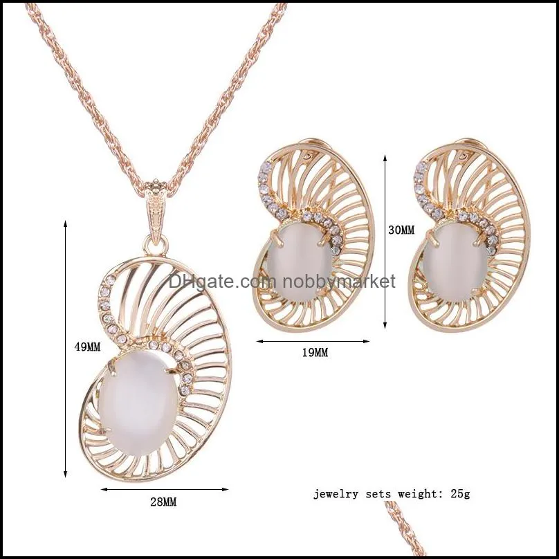 H: Brand Luxury New Fashion Clear CZ Crystal Wedding Party Opal Pea Necklace Earrings Set for Women Princess Jewelry C18122701