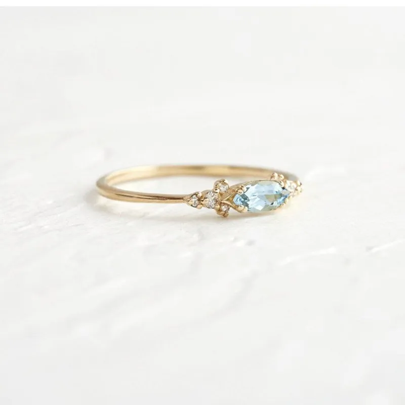 Rings Princess exquisite bride wedding accessories jewelry lady 18K pure gold natural aquamarine engagement 4pcs ring set gift242P