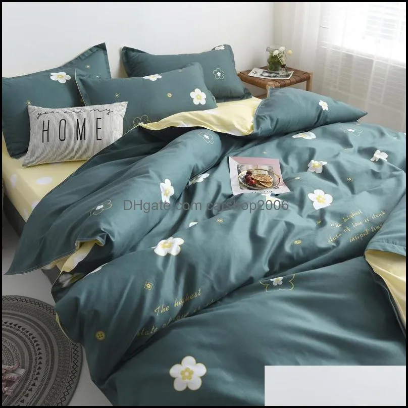 Beddengoed Sets Levert Home Textiel Tuin Licht Kleur Set Nordic Double Twin Bedspread Dublet ER Decor Bed Linnen Beddengoed ADT 4PCS Drop