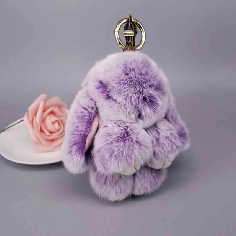 Mini Rabbit Keychain Rabbit Fur Pompom Key Chains Women Bags Decorative Pendant Car Keys Accessories Baby Plush Toys Y0306