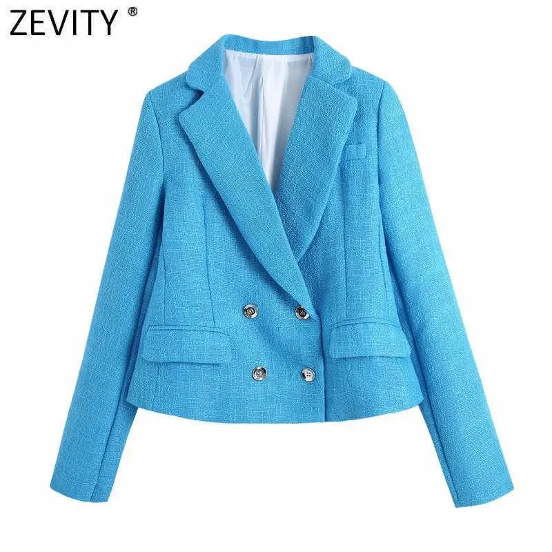 Zevity 2021 Mulheres Cady Cor Textura Dupla Textura T Curto Slim Blazer Casaco Vintage Female Chic Busintos CT715 x0721