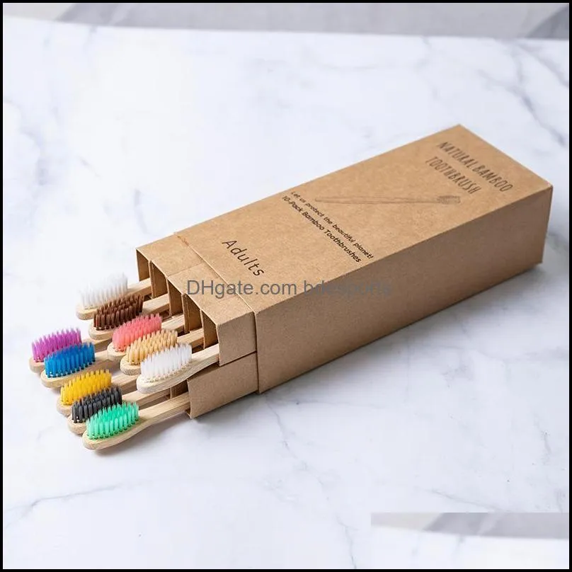 Bath Accessory Set Charcoal Tooth Brush Colorful Toothbrush Bamboo Toothbrushes Oral Care Eco-Friendly 10PCS Rainbow Natural