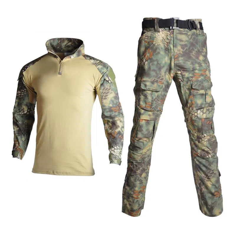 Taktische Tarnung Uniform Kleidung Anzug Männer Combat Shirt + Cargo Hosen Mit Knie Pads Jagd Sets