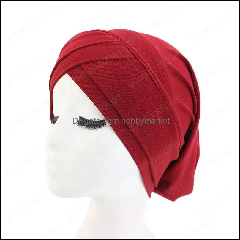 Muslim Pleated Turban Hat Women Stretch Hair Loss Cover Chemo Cap Islamic Beanie Bonnet Headscarf Head Wrap Solid Color Hat Cap