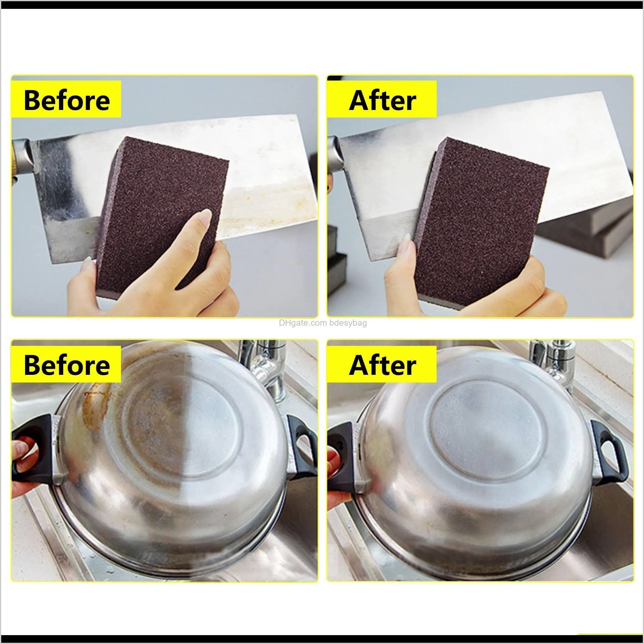 lots emery nano sponge powder eraser removing rust rub cleaning kitchen brush tool 10x7x2.5cm - brown