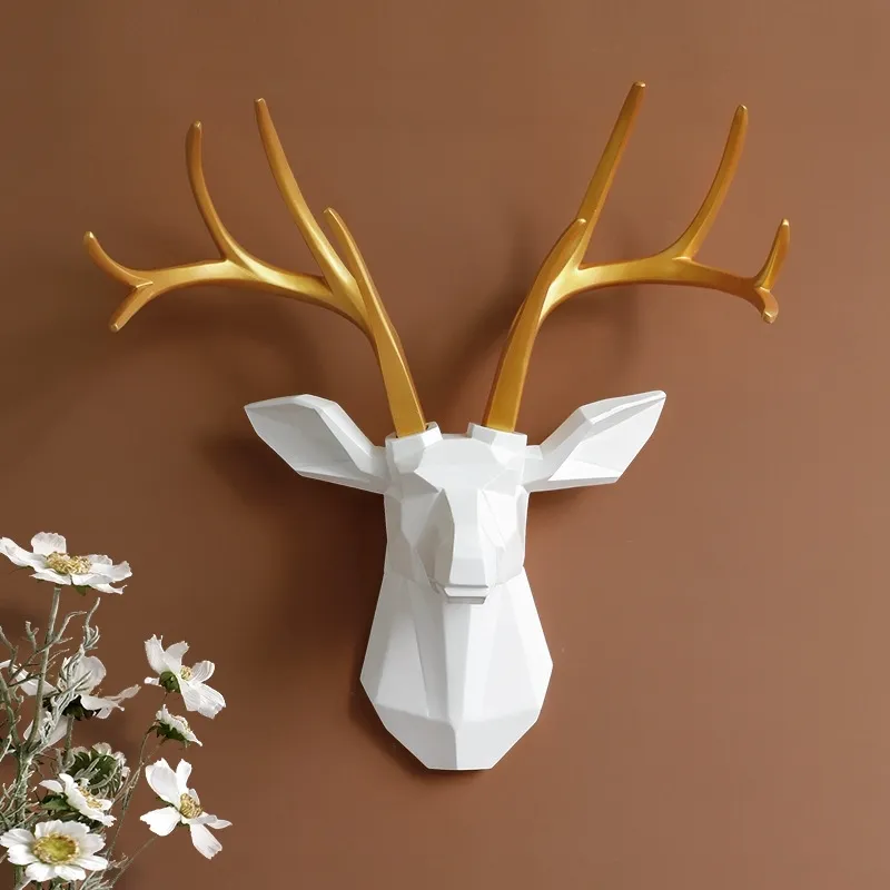 Luxur Designer av högsta kvalitet Fashion Winterresin Deer Head Wall Decoration Animal Hanging Living Room TV Soffa Bakgrund Porch305U