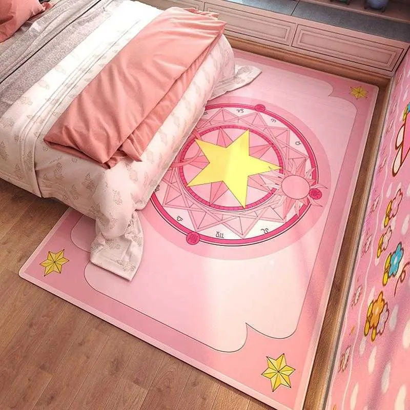 Nordic cartoon girl heart princess carpet cute pink rugs kids room baby living bed magic floor mat bedside 210626