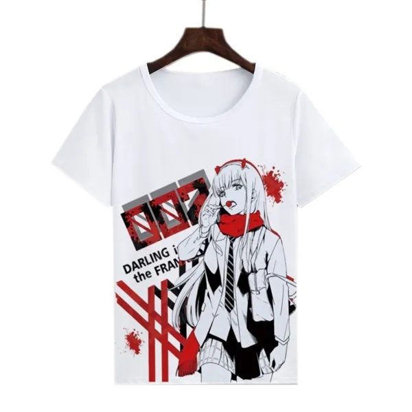 Anime DARLING in The FRANXX HIRO Tshirts Zero Two Code 002 Tryck T-shirts Herr Kortärmade Toppar Casual Summer Tees Y0323