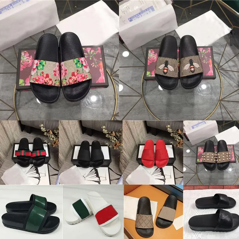 Designer Slippers Heren Dames Slippers Rubberen Sandaal Platte Bloemen Aardbei Tijger Groen Rood Wit Schoenen Strand Outdoor Bloem Slippers Met Doos 35-48