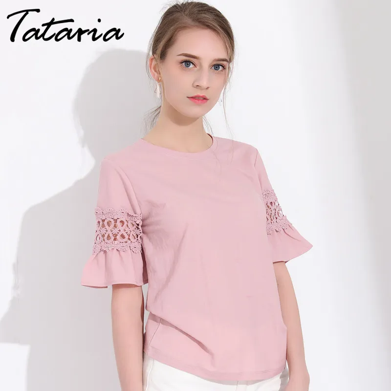 TATARIA Camiseta de verano para mujer Color sólido Causal Básico Damas de manga corta Camisetas Femme Roupas Femininas 210514