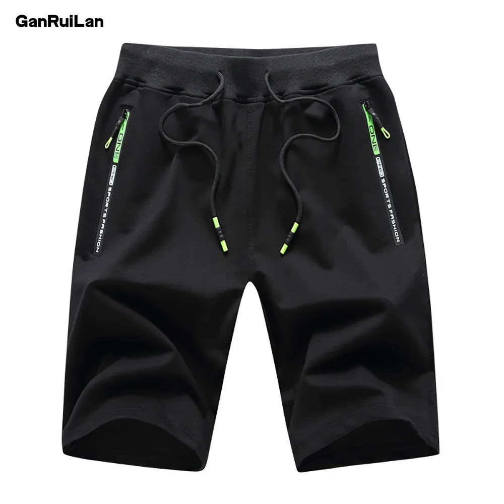 Mens Shorts Casual Cotton Workout Elastic Waist Short Pants Drawstring Beach Shorts with Zipper Pockets B0617 210518