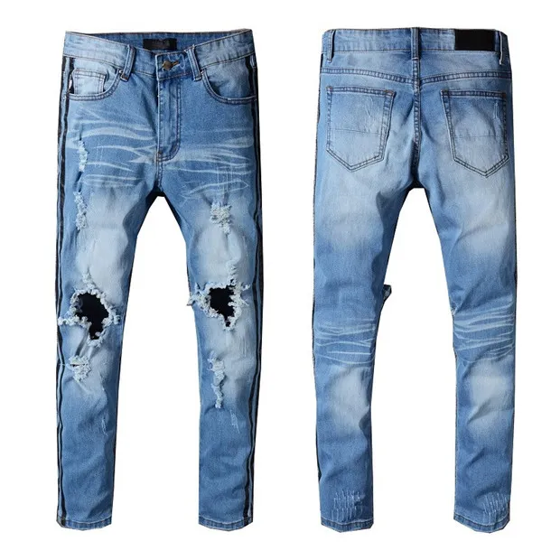 21Ss Mens дизайнер Летние тонкие джинсы классические старинные черные полосы брюки ковбой знаменитый бренд на молнии дизайнер хип-хоп джинсовые мы размером 28-40