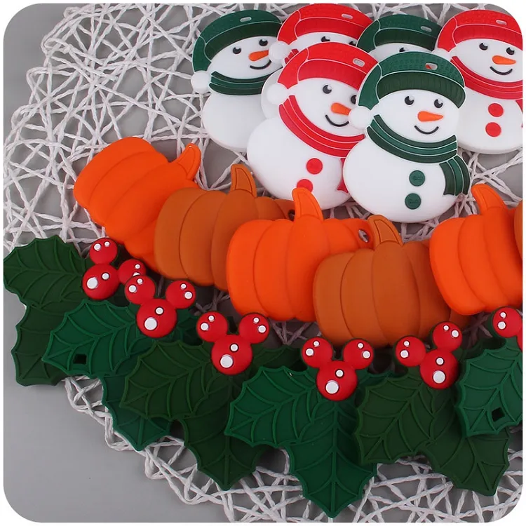 Halloween Jul Baby Teether Pumpkin Snowman Molar Tanding Toy Silicone Teethers M3829