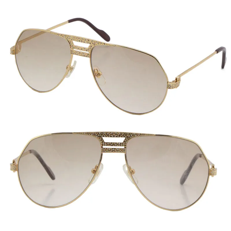 Sprzedaż hurtowa modnych akcesoriów Okulary przeciwsłoneczne 1130036 Edycja limitowana Diamond Men 18K Gold Vintage Women Unisex C Dekoracja Okulary Rozmiar oprawki: 57-16-135