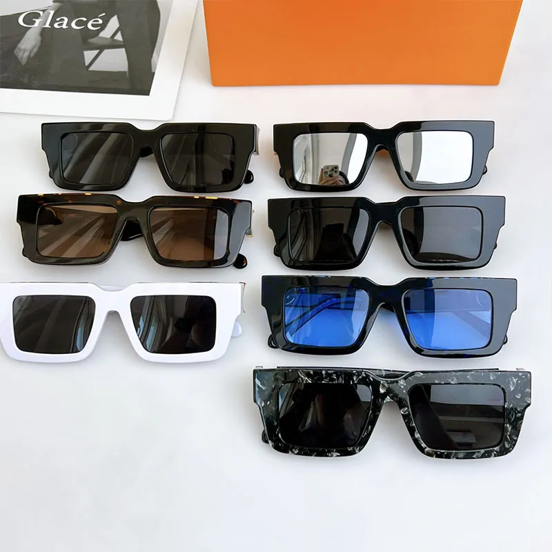 22SS zomer heren dames vierkante zonnebril dik zwart frame 1447 Millionaire modetrend catwalk eyeglasse outdoor rijbril UV-bescherming met etui