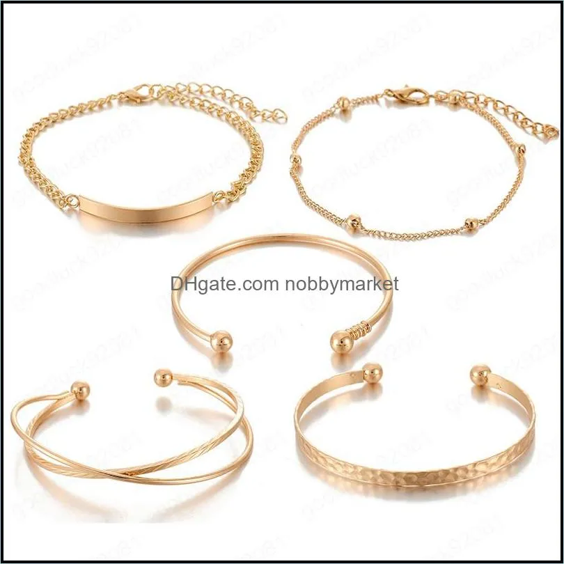 Charm Bracelets Jewelry Bohemia For Women Geometric Design Adjustable Open Rose Gold Bracelet Set Luxury Famous Jewerly Drop Delivery 2021 Q